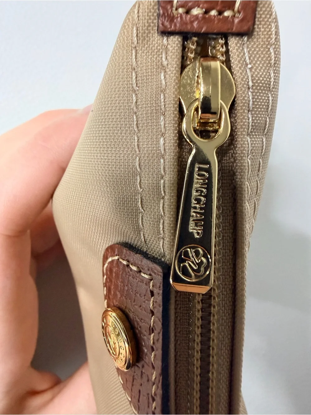 NWOT Longchamp Le Pliage Original Mini Pouch Coin Purse Beige Desert